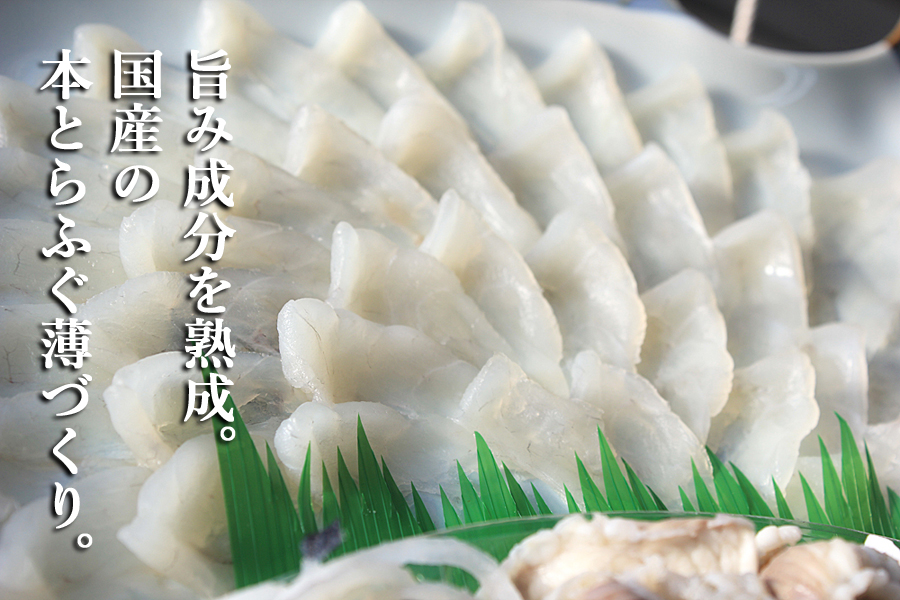 国産とらふぐをふぐ型皿に盛り付け、ふぐ福寿セット。